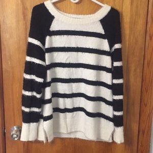 Black & White Striped Fuzzy Loft Sweater.